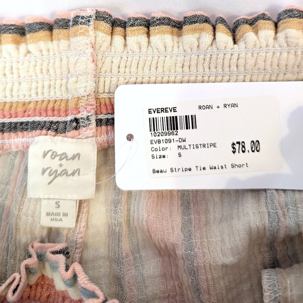 Nwt Evereve Roan + Ryan | Beau Stripe Tie Waist Cotton Shorts Cream | Size Small — image 7 of 8